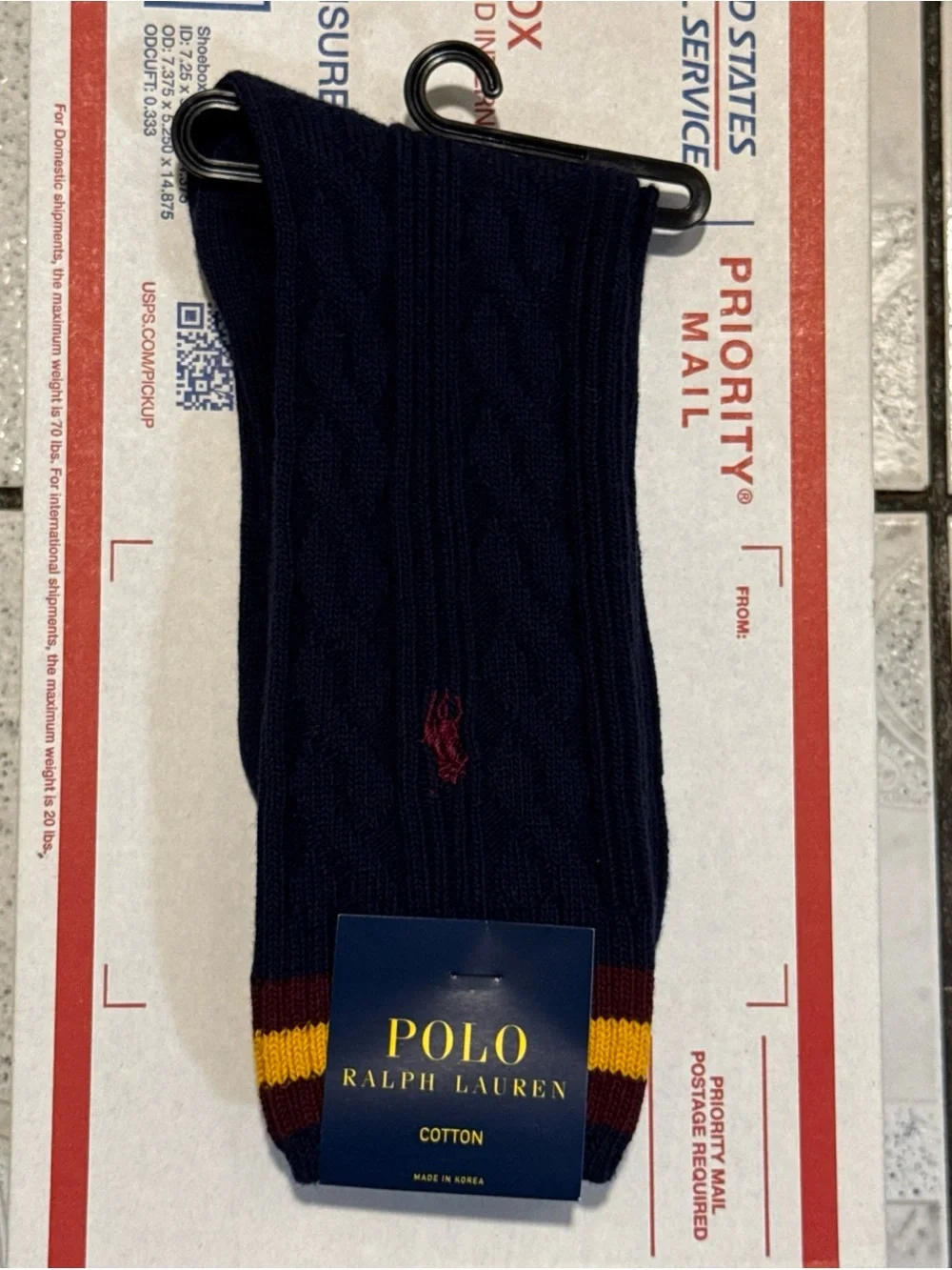 New Polo Ralph Lauren Cable-Knit Cotton Socks Navy Burgundy Men’s Size 10-13